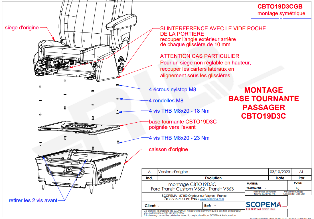 Base giratoria SCOPEMA Ford Transit Van/Transit Custom 2014-2023 (Copiloto)