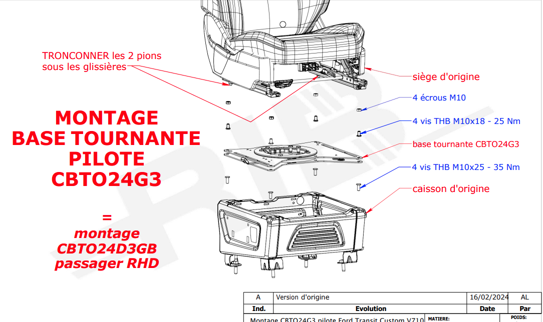 Base giratoria Ford Transit Custom V710/VW T7 Transporter,Caravelle (Piloto)
